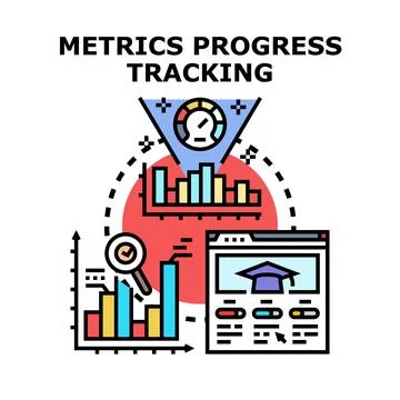 Metrics progress tracking data analysis dashboard evaluation Stock Illustration