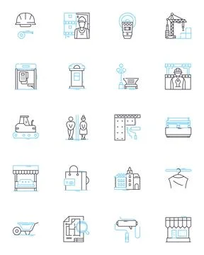 Metro area linear icons set. Urban, Bustling, Multicultural, Vibrant, Diverse Stock Illustration