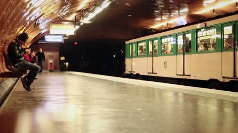 Metro Arrival at Station, Paris Stock Footage 55513572
