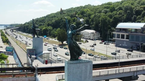 Metro bridge across the Dnieper river in Kyiv. Stock Footage 160796864