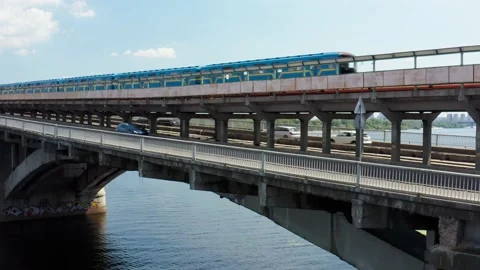 Metro bridge across the Dnieper river in Kyiv. Stock Footage 160797776