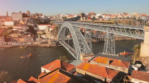 Metro Bridge Built by Eiffel in Porto Stock Footage 82394735