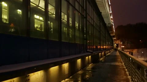The metro bridge over the river, train rides, a view of the University Stock Footage 46605759