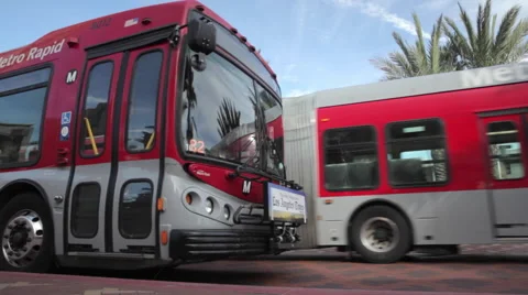 Metro buses moving at LA Union Station terminal Stock Footage 61178742