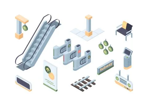 Metro design elements isometric 3D vector illustrations set Stock Illustration