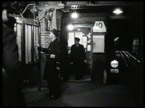 Metro drivers gather at work before the shift, UK 1958 Video stock 136677688