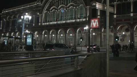 Metro Entrance with Porta Nuova train station Stock Footage