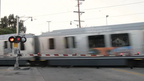 Metro Gold Line Train Drives Past - East Los Angeles 스톡 동영상 88894576