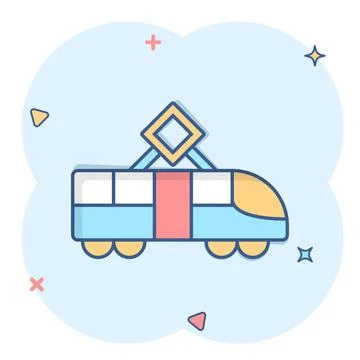 Metro icon in comic style. Train subway cartoon vector illustration on white  Stock Illustration
