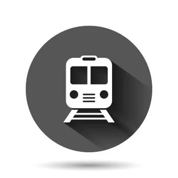 Metro icon in flat style. Train subway vector illustration on black round bac Stock Illustration