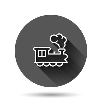 Metro icon in flat style. Train subway vector illustration on black round bac Illustrazione stock