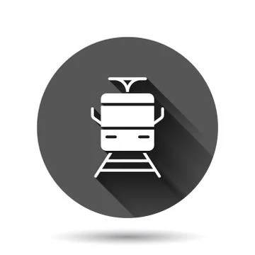 Metro icon in flat style. Train subway vector illustration on black round bac Stock Illustration