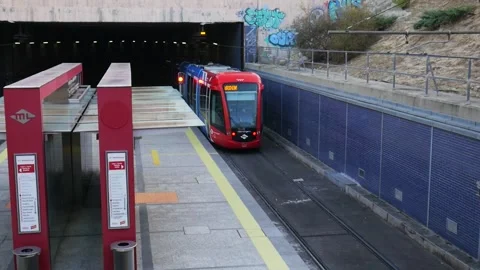 Metro Ligero Train Leaving Station Madrid Spain 2 Stock Footage 140532553