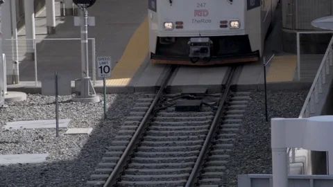 Metro Light-rail urban train and tracks Stock Footage 81453623