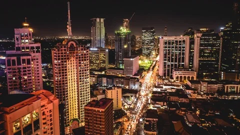 Metro Manila Time Lapse, Looking Over Makati City at Night, Philippines Stock Footage