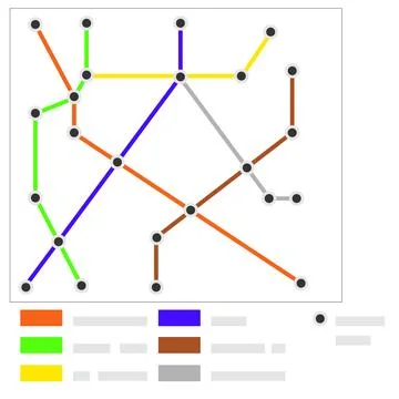 Metro map with stations. Modern metro map with lines and stations. The map Ilustração Stock