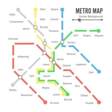 Metro Map Vector. City Transportation Scheme Concept. Colorful Background With Ilustração Stock