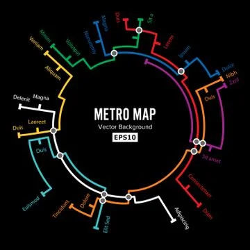 Metro Map Vector. Imaginary Underground Map. Colorful Background With Stations Stock Illustration