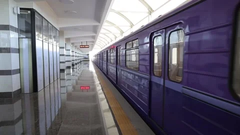 Metro moves from station platform Transit Subway Wagon Stock Footage 233992374