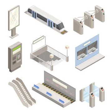 Metro or Subway as Rapid Transit Urban System with Electric Railway, Platform Stock Illustration