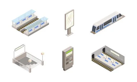 Metro or Subway as Rapid Transit Urban System with Electric Railway, Platform Stock Illustration