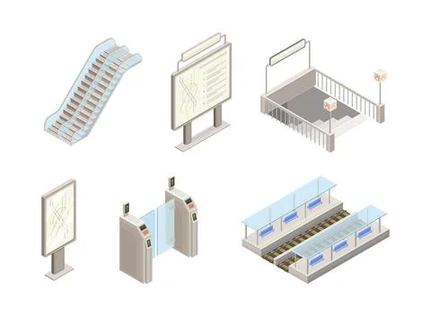 Metro or Subway as Rapid Transit Urban System with Platform, Ticket Barrier and Stock Illustration