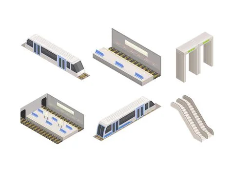 Metro or Subway as Rapid Transit Urban System with Electric Vehicle, Platform Stock Illustration