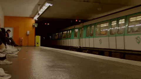 Metro packed with passengers commuters in evening after work  in Paris france Stock Footage 148527504