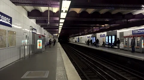 Metro in Paris. The train in the subway. 4K. Stock Footage 56741544