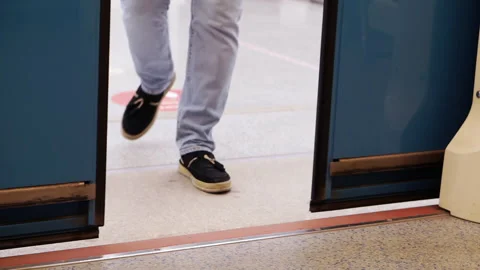 Metro passengers enter the train carriage. Stock Footage 155184427