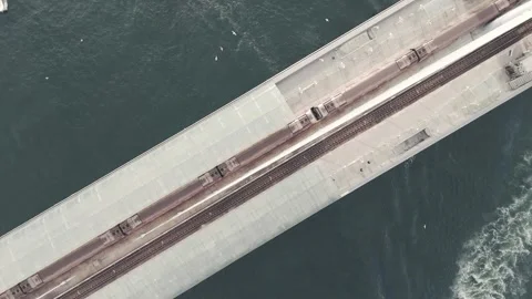 Metro passes under the bridge, on the boat 2 Stock Footage 274035894