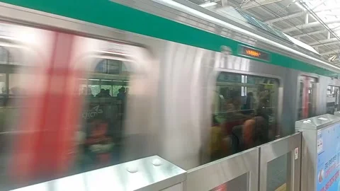 Metro Rail Arriving Stock Footage 308881385