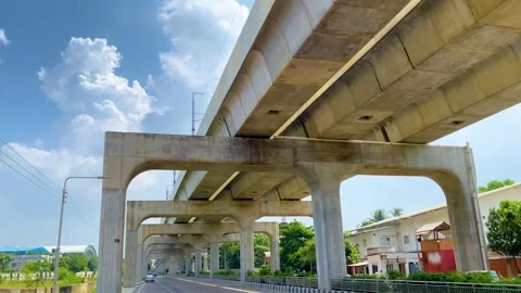 Metro rail concrete pathway above, Dhaka road, Bangladesh cityscape Stock Footage 309001836