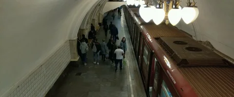 Metro statio, train depfrts now Stock Footage 129521963