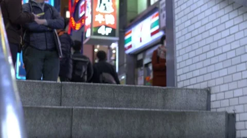 Metro Station Exit In Kabukicho District In Shinjuku, Tokyo, Japan Stock Footage 159077167