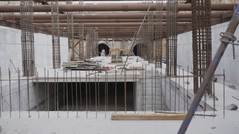 Metro station under construction completed with platform and rails Stock Footage 296713116