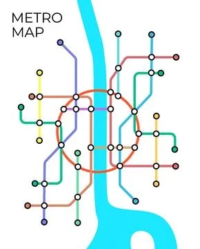 Metro stations and plan of subway with. Fictional metro map of underground Stock Illustration