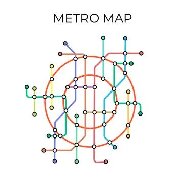 Metro stations and plan of subway with. Fictional metro map of underground Ilustración de archivo