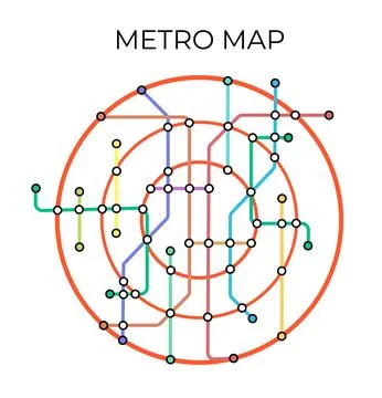 Metro stations and plan of subway with. Fictional metro map of underground Ilustración de archivo