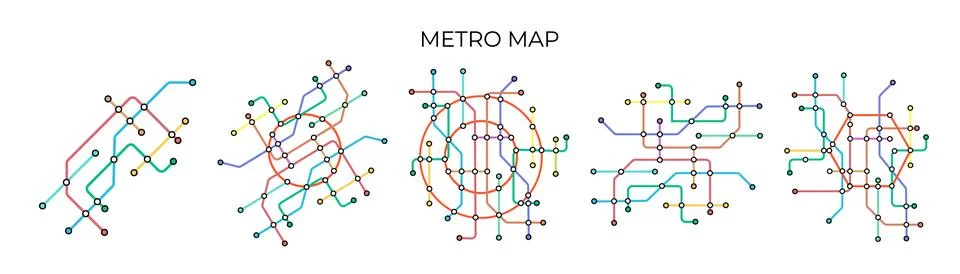 Metro stations and plan of subway with. Fictional metro map of underground Stock Illustration