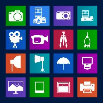 Metro style collection of camera and accessory icons.vector eps10 Stock Illustration