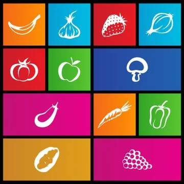 Metro style fruit and vegetable icons Stock Illustration