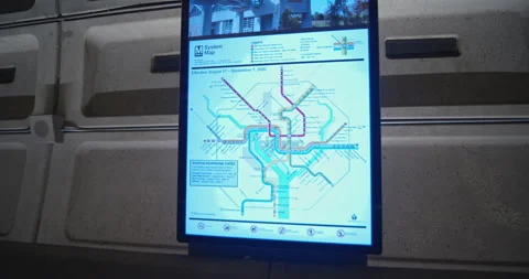 Metro subway system, Washington D.C., Metro digital map at station. Stock Footage 138833703