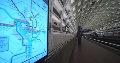 Metro subway system, Washington D.C. Train arrives, Board train POV Stock Footage 138833799