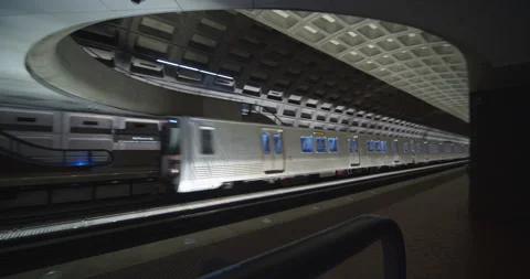Metro subway system, Washington D.C. train arriving at station. WSOUND Stock Footage 138833997