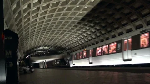 Metro subway train arrives, Washington, DC Stock Footage