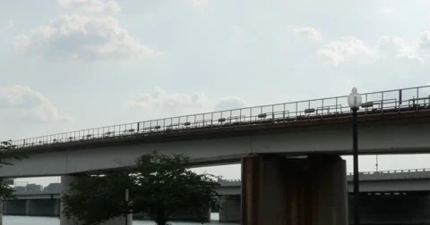 Metro Subway Train Passing on Bridge Over River Washington DC, 4K Stock-Footage 65461274