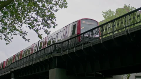 Metro Subway Train Passing Elevated Line in Urban City Hamburg, Germany Stock-Footage 173517947