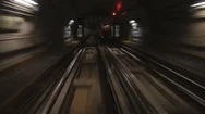 Metro Subway Of Turin Italy With Dark Tunnel And Fast Moving Lights Stock Footage