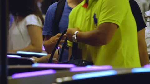 Metro traffic peopole Validate  a tickets. Human flood Stock Footage 80427249